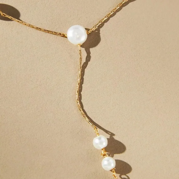 ANTHROPOLOGIE  Spaced Pearl Y-Neck Necklace - Ivory NWT - Picture 6 of 6